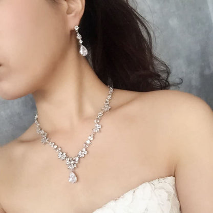 juri silverジルコニアネックレス&ピアスセット/ブライダルアクセサリー 【結婚式 アクセサリーセット】