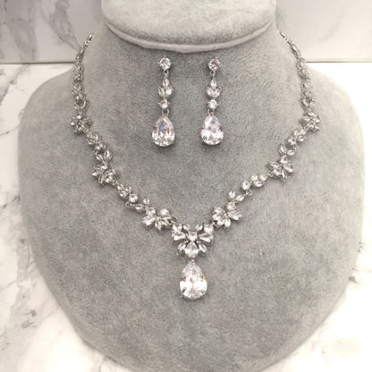 juri silverジルコニアネックレス&ピアスセット/ブライダルアクセサリー 【結婚式 アクセサリーセット】