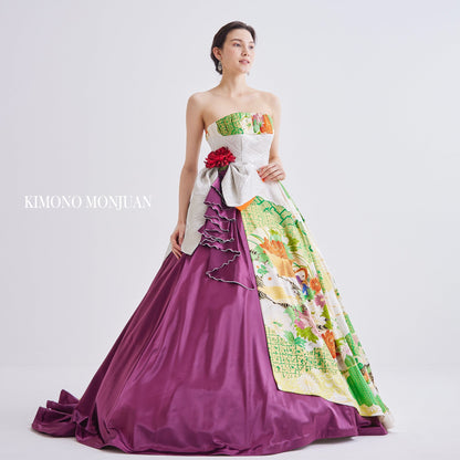 おしどり振袖×紫サテン×銀帯【結婚式 レンタル】