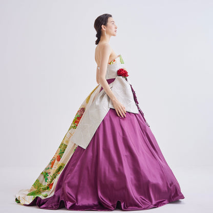 おしどり振袖×紫サテン×銀帯【結婚式 レンタル】
