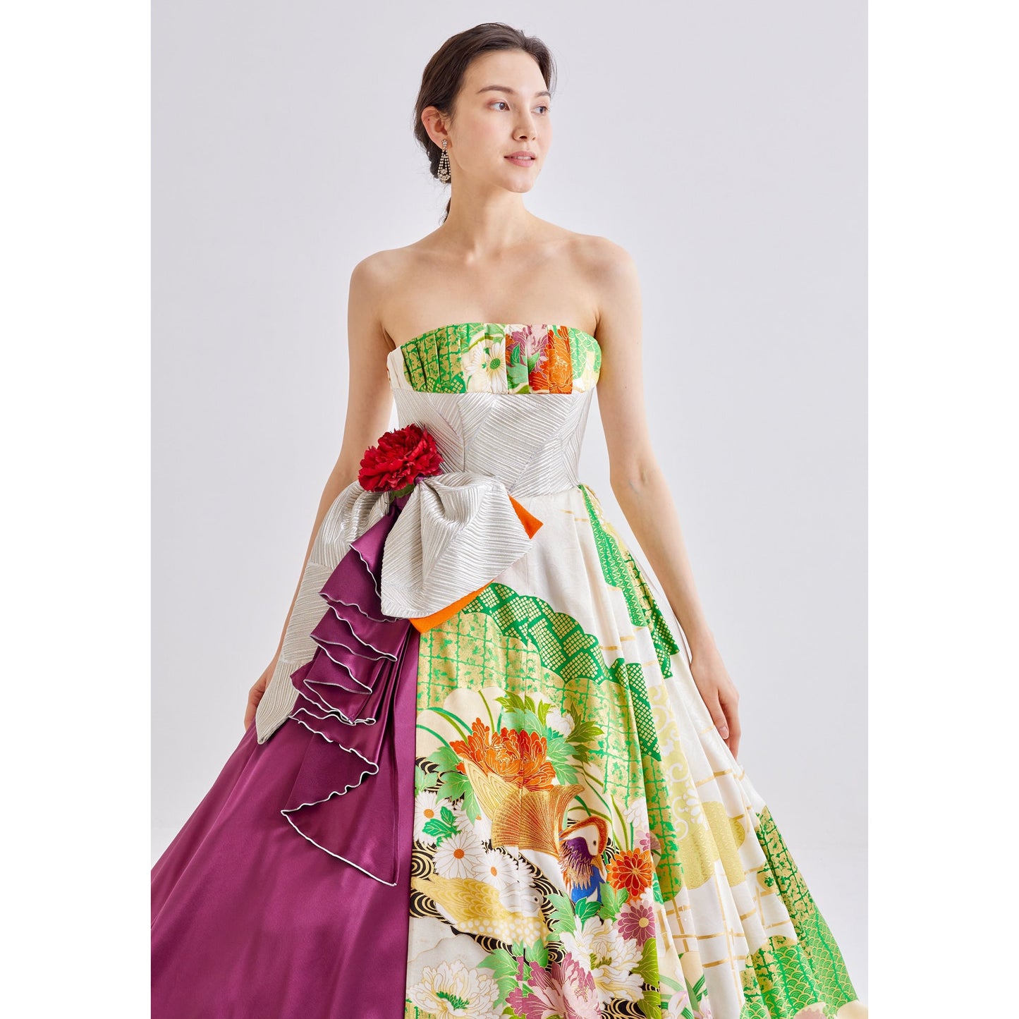 おしどり振袖×紫サテン×銀帯【結婚式 レンタル】