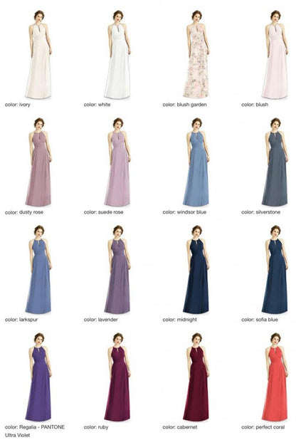 1502 ラグジュアリーシフォン ホルターネック ブライズメイド ロングドレス 82色 【結婚式 ブライズメイド アッシャー オーダーメイド】