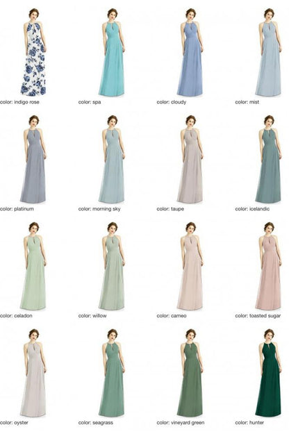 1502 ラグジュアリーシフォン ホルターネック ブライズメイド ロングドレス 82色 【結婚式 ブライズメイド アッシャー オーダーメイド】