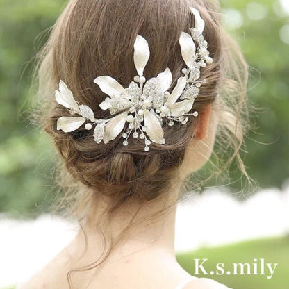 【ヘッドドレス】ブライダルヘッドドレス ビジュー パール リーフ ボンネ e5 【結婚式　ヘアアクセサリー】