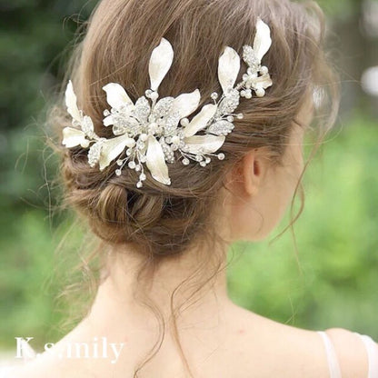 【ヘッドドレス】ブライダルヘッドドレス ビジュー パール リーフ ボンネ e5 【結婚式　ヘアアクセサリー】