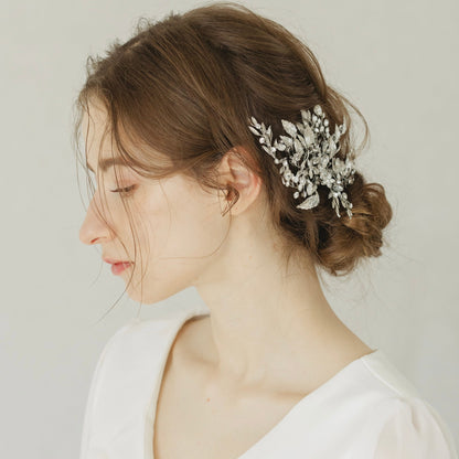 【ヘッドドレス】ブライダルヘッドドレス ビジュー リーフ ボンネ e6 【結婚式 ヘアアクセサリー】