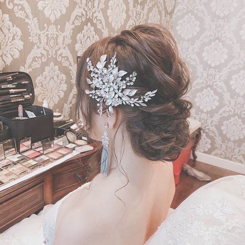 【ヘッドドレス】ブライダルヘッドドレス ビジュー リーフ ボンネ e6 【結婚式 ヘアアクセサリー】