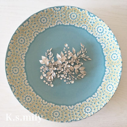 【ヘッドドレス】ブライダルヘッドドレス ビジュー リーフ ボンネ e6 【結婚式 ヘアアクセサリー】