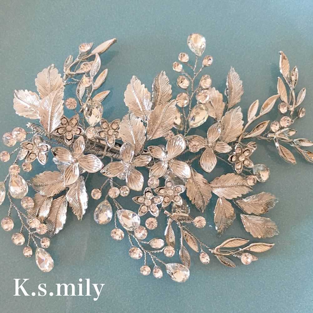 【ヘッドドレス】ブライダルヘッドドレス ビジュー リーフ ボンネ e6 【結婚式 ヘアアクセサリー】