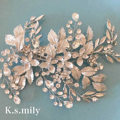 【ヘッドドレス】ブライダルヘッドドレス ビジュー リーフ ボンネ e6 【結婚式 ヘアアクセサリー】