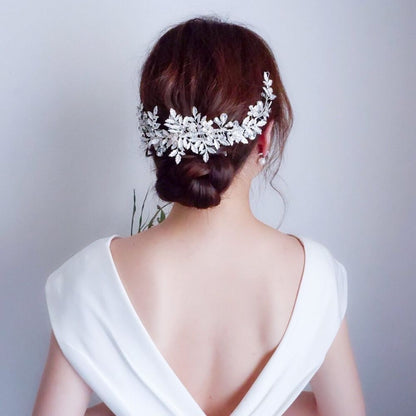 【ヘッドドレス】ブライダルヘッドドレス ビジュー リーフ フラワー ボンネ e8 【結婚式 ヘアアクセサリー】