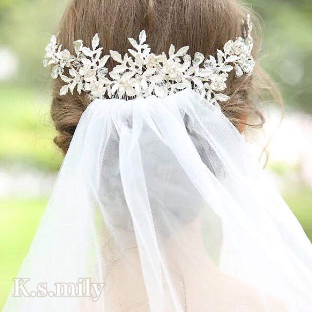 【ヘッドドレス】ブライダルヘッドドレス ビジュー リーフ フラワー ボンネ e8 【結婚式　ヘアアクセサリー】