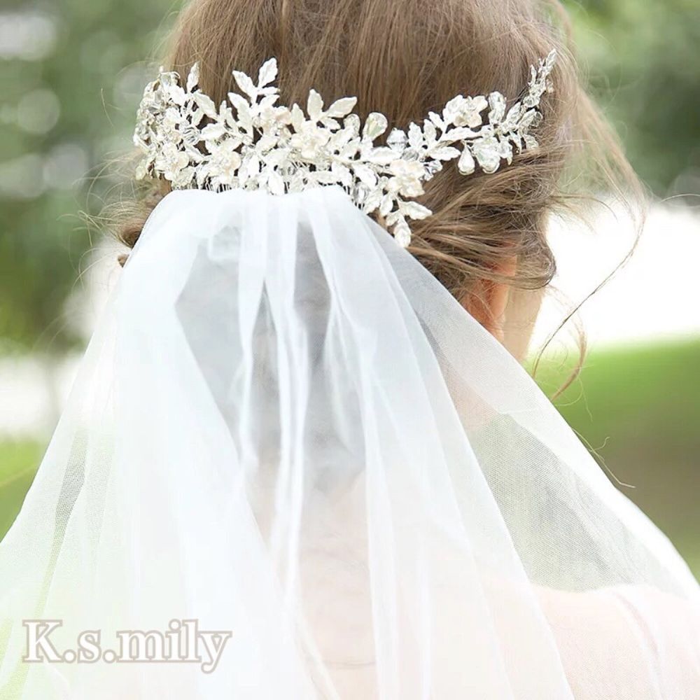 【ヘッドドレス】ブライダルヘッドドレス ビジュー リーフ フラワー ボンネ e8 【結婚式　ヘアアクセサリー】