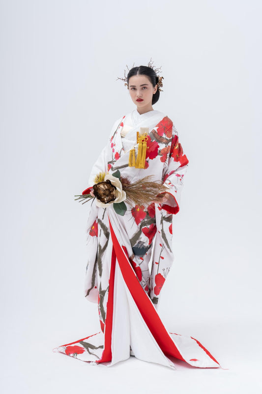 白練春華梅図【結婚式 和装 色打掛 レンタル】