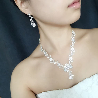 twig silver ビジューネックレス&ピアスセット/ブライダルアクセサリー 【結婚式 アクセサリーセット】