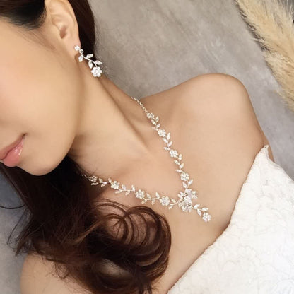 twig silver ビジューネックレス&ピアスセット/ブライダルアクセサリー 【結婚式　アクセサリーセット】