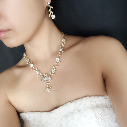 twig gold ビジューネックレス&ピアスセット/ブライダルアクセサリー 【結婚式 アクセサリーセット】