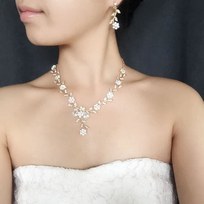 twig gold ビジューネックレス&ピアスセット/ブライダルアクセサリー 【結婚式 アクセサリーセット】