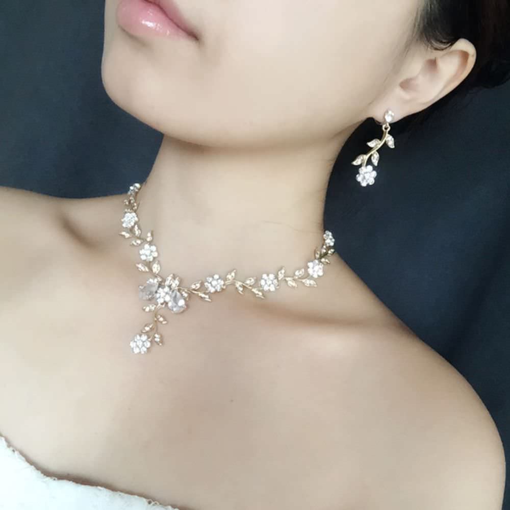 twig gold ビジューネックレス&ピアスセット/ブライダルアクセサリー