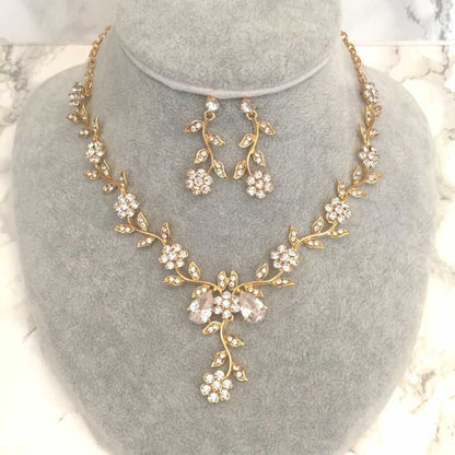 twig gold ビジューネックレス&ピアスセット/ブライダルアクセサリー 【結婚式 アクセサリーセット】
