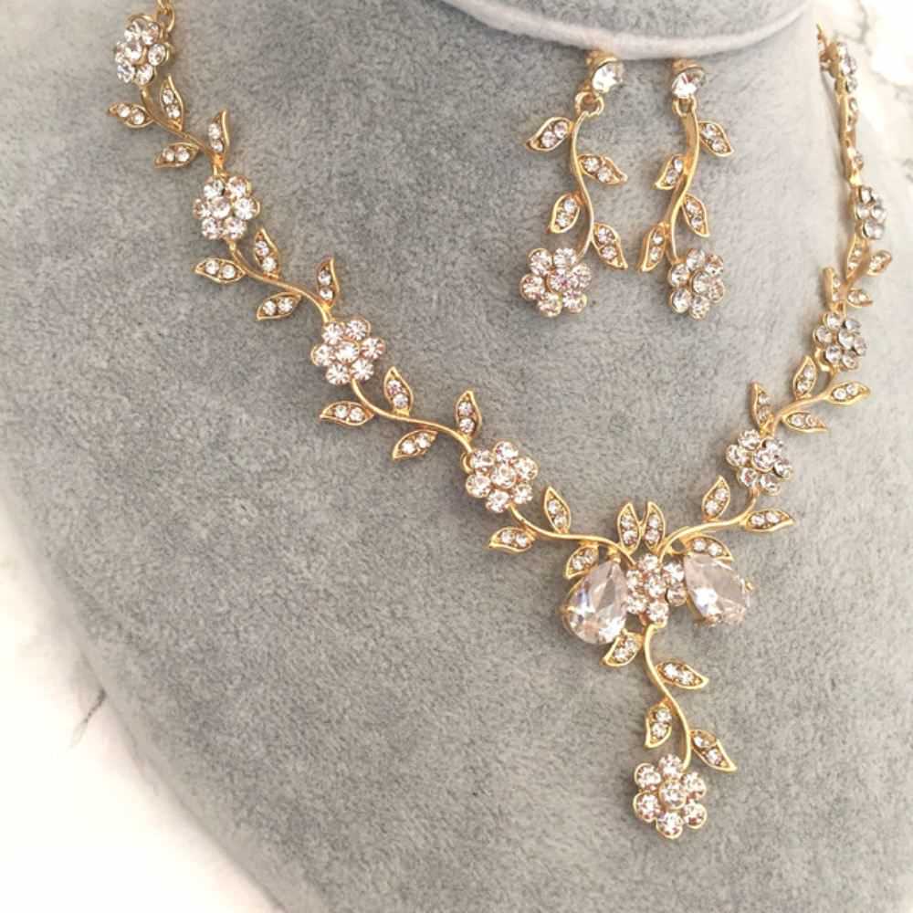 twig gold ビジューネックレス&ピアスセット/ブライダルアクセサリー 【結婚式 アクセサリーセット】