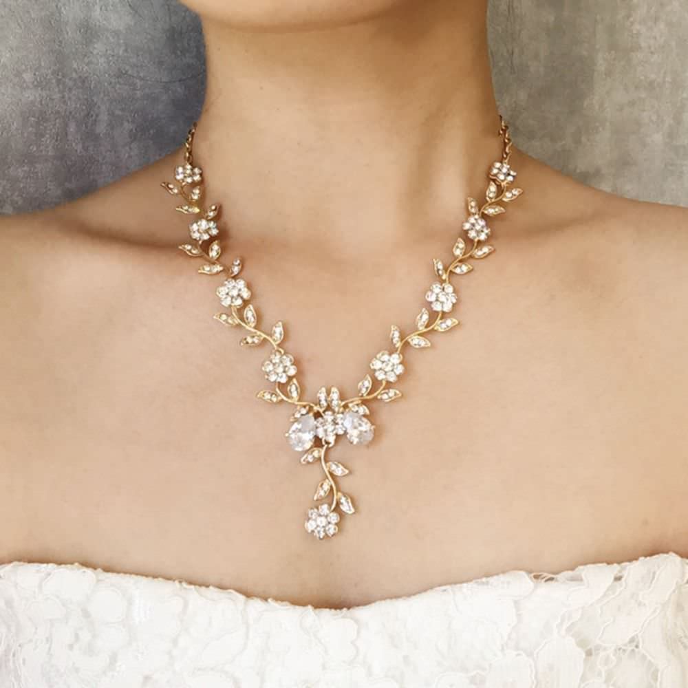 twig gold ビジューネックレス&ピアスセット/ブライダルアクセサリー 【結婚式 アクセサリーセット】