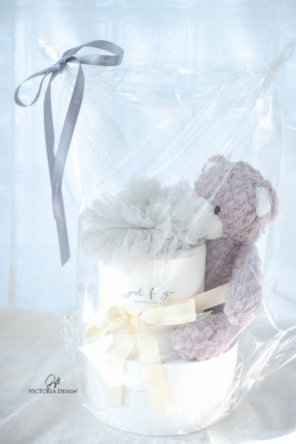 ダイパーケーキ&スカート&ヘアアクセ&ベアー&マンスリーカードセット(グレー) 【結婚式 ギフト 内祝い 結婚祝い 出産祝い】