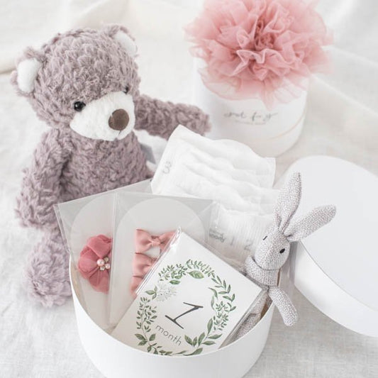 ダイパーケーキ&スカート&ヘアアクセ&ベアー&マンスリーカードセット(ピンク) 【結婚式 ギフト 内祝い 結婚祝い 出産祝い】