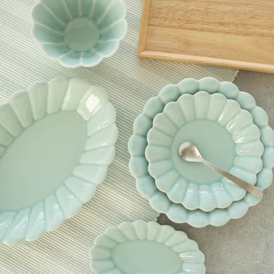 波佐見焼キクワリプレート15cm(ライトブルー) 【結婚式 ギフト 引き出物 食器類】