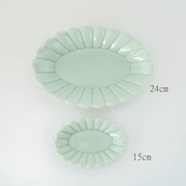 波佐見焼キクワリオーバルプレート15cm(ライトブルー) 【結婚式 ギフト 引き出物 食器類】