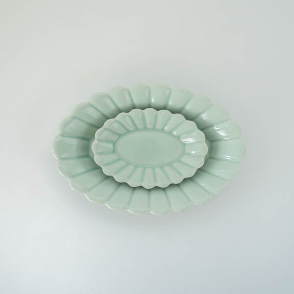 波佐見焼キクワリオーバルプレート15cm(ライトブルー) 【結婚式 ギフト 引き出物 食器類】