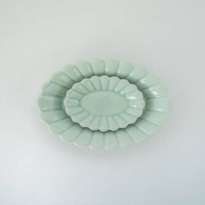 波佐見焼キクワリオーバルプレート15cm(ライトブルー) 【結婚式 ギフト 引き出物 食器類】