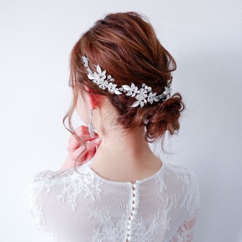 【ヘッドドレス】ブライダルヘッドドレス ビジュー リーフ フラワー 小枝アクセサリー e9 【結婚式　ヘアアクセサリー】