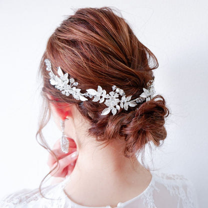 【ヘッドドレス】ブライダルヘッドドレス ビジュー リーフ フラワー 小枝アクセサリー e9 【結婚式　ヘアアクセサリー】