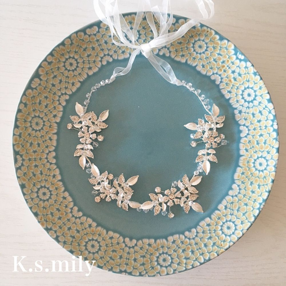 【ヘッドドレス】ブライダルヘッドドレス ビジュー リーフ フラワー 小枝アクセサリー e9 【結婚式 ヘアアクセサリー】