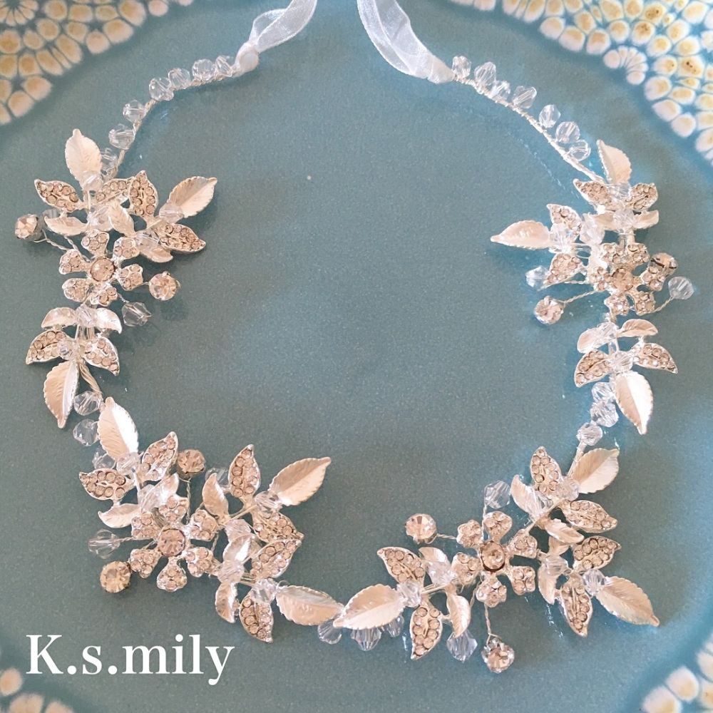 【ヘッドドレス】ブライダルヘッドドレス ビジュー リーフ フラワー 小枝アクセサリー e9 【結婚式 ヘアアクセサリー】