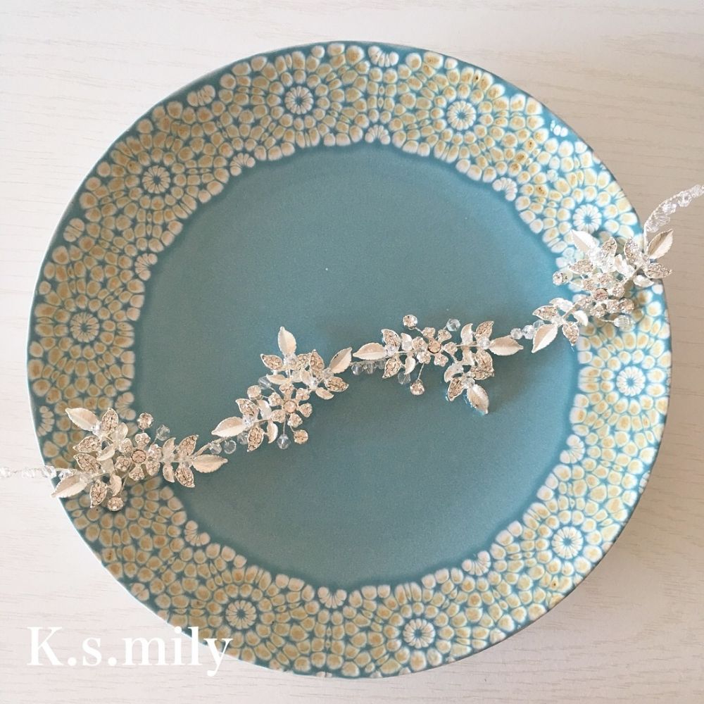 【ヘッドドレス】ブライダルヘッドドレス ビジュー リーフ フラワー 小枝アクセサリー e9 【結婚式 ヘアアクセサリー】