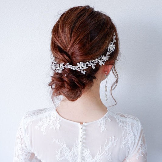 【ヘッドドレス】ブライダルヘッドドレス パール リーフ フラワー 小枝アクセサリー f1 【結婚式 ヘアアクセサリー】