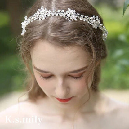 【ヘッドドレス】ブライダルヘッドドレス パール リーフ フラワー 小枝アクセサリー f1 【結婚式 ヘアアクセサリー】