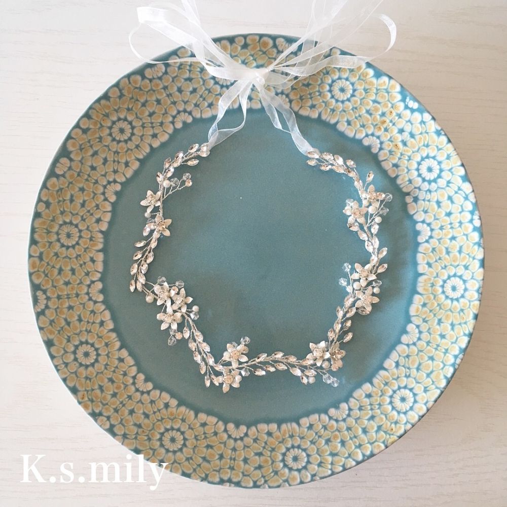 【ヘッドドレス】ブライダルヘッドドレス パール リーフ フラワー 小枝アクセサリー f1 【結婚式 ヘアアクセサリー】