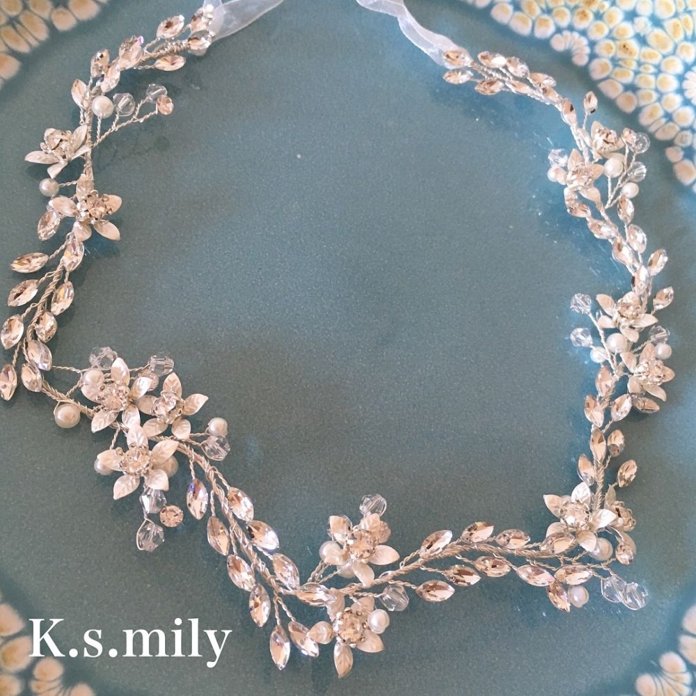 【ヘッドドレス】ブライダルヘッドドレス パール リーフ フラワー 小枝アクセサリー f1 【結婚式 ヘアアクセサリー】