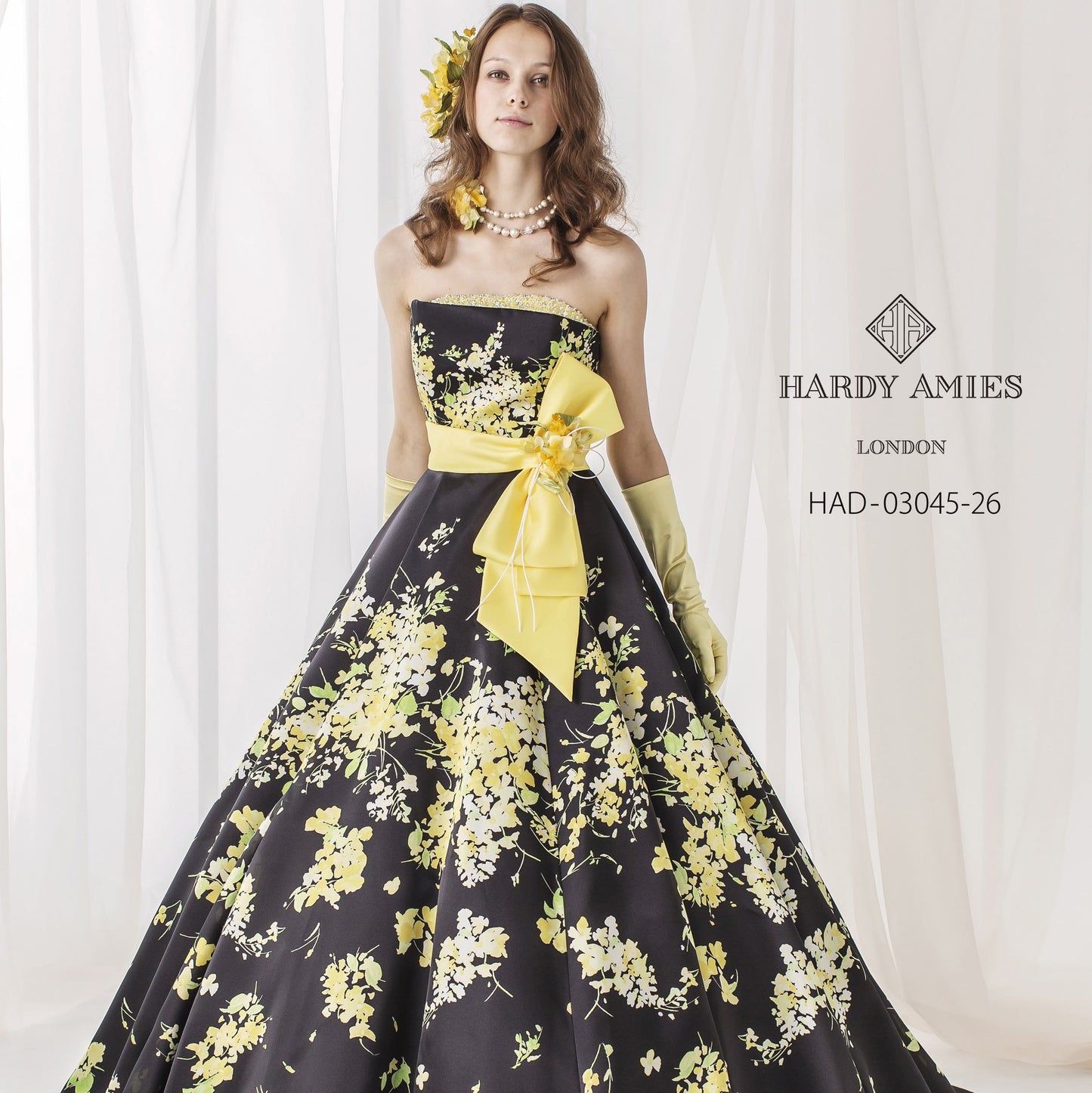 HARDY AMIESネイビー×イエロー  HAD-03045 【結婚式　カラードレス　レンタル】