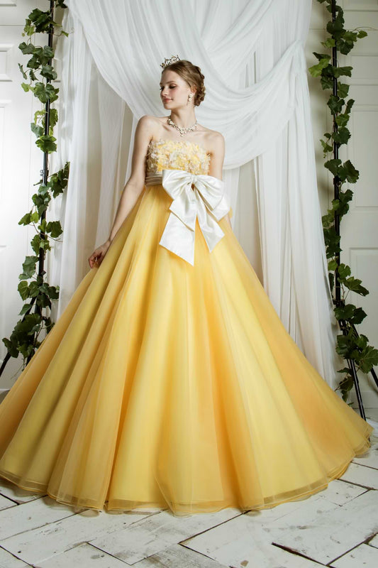 イエローエンパイアドレス 【結婚式 カラードレス レンタル】