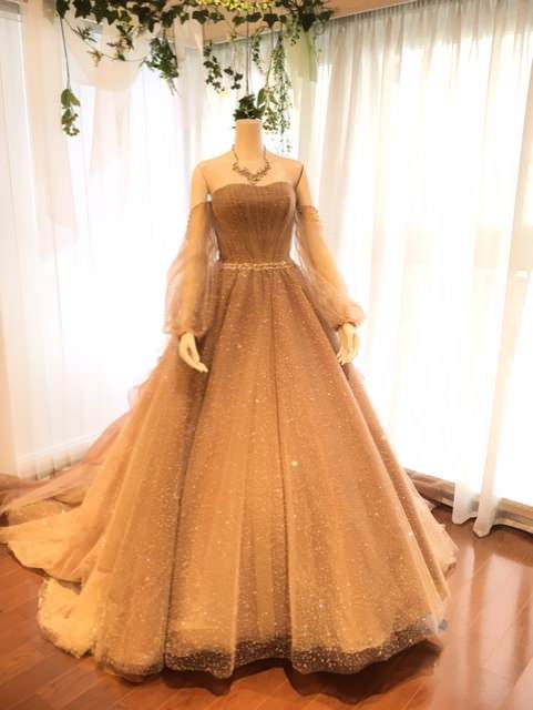 【そらいろ林檎)ジェラートピケ❤︎フリルドレス ブラウン 新品タグ付き ISAMU MORITAブラウン PI-05 【結婚式 カラードレス レンタル