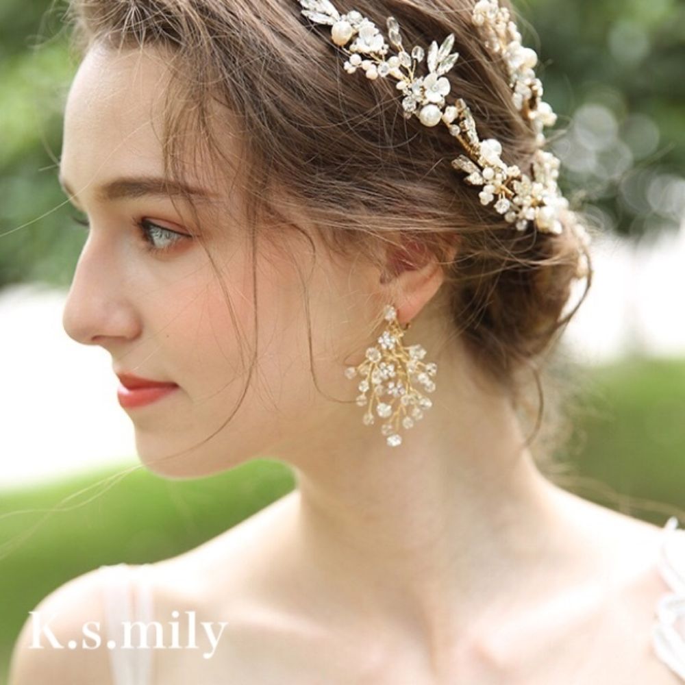 【ピアス】ブライダルピアス 小枝ピアス ビジュー ゴールド f5 【結婚式 ピアス イヤリング】