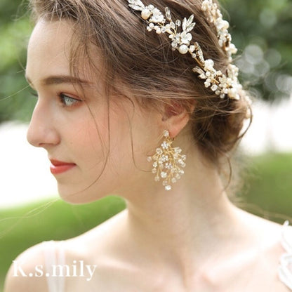 【ピアス】ブライダルピアス 小枝ピアス ビジュー ゴールド f5 【結婚式 ピアス イヤリング】