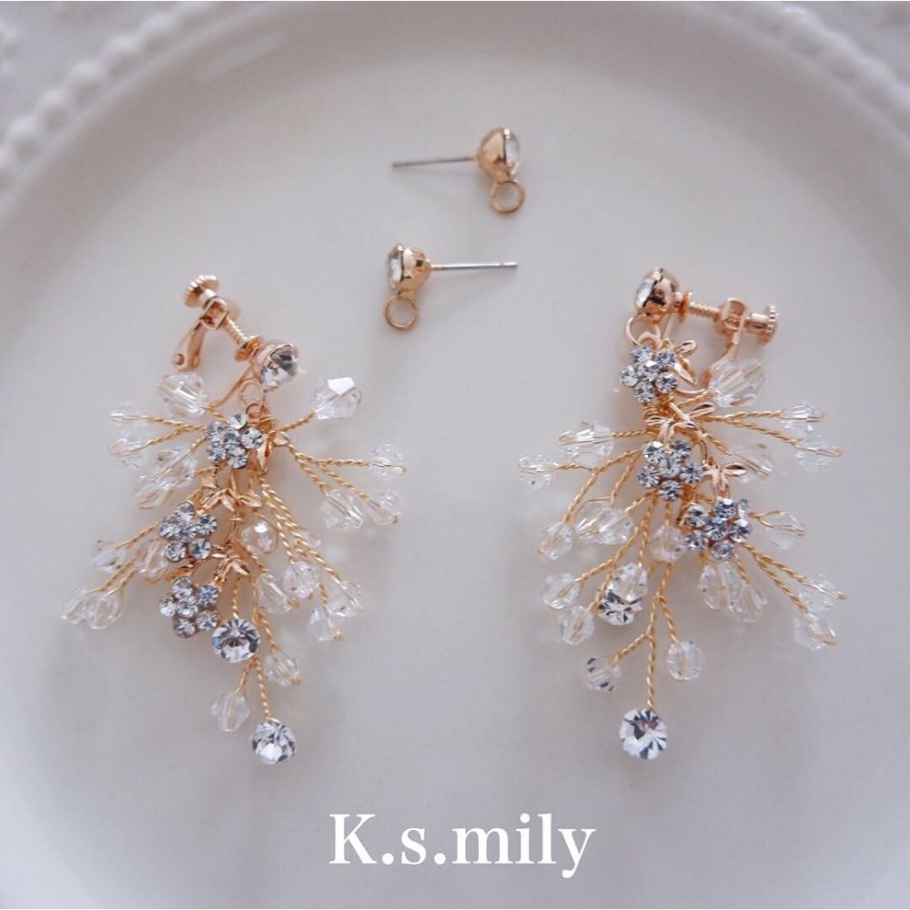 【ピアス】ブライダルピアス 小枝ピアス ビジュー ゴールド f5 【結婚式 ピアス イヤリング】