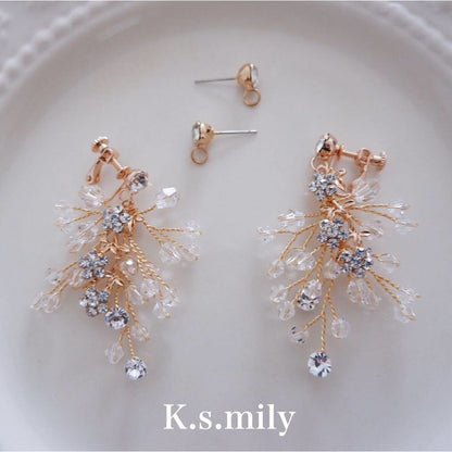 【ピアス】ブライダルピアス 小枝ピアス ビジュー ゴールド f5 【結婚式 ピアス イヤリング】