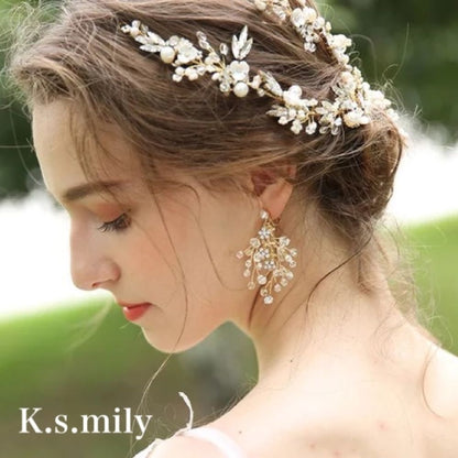 【イヤリング】ブライダルイヤリング 小枝イヤリング ビジュー ゴールド f5 【結婚式 ピアス イヤリング】