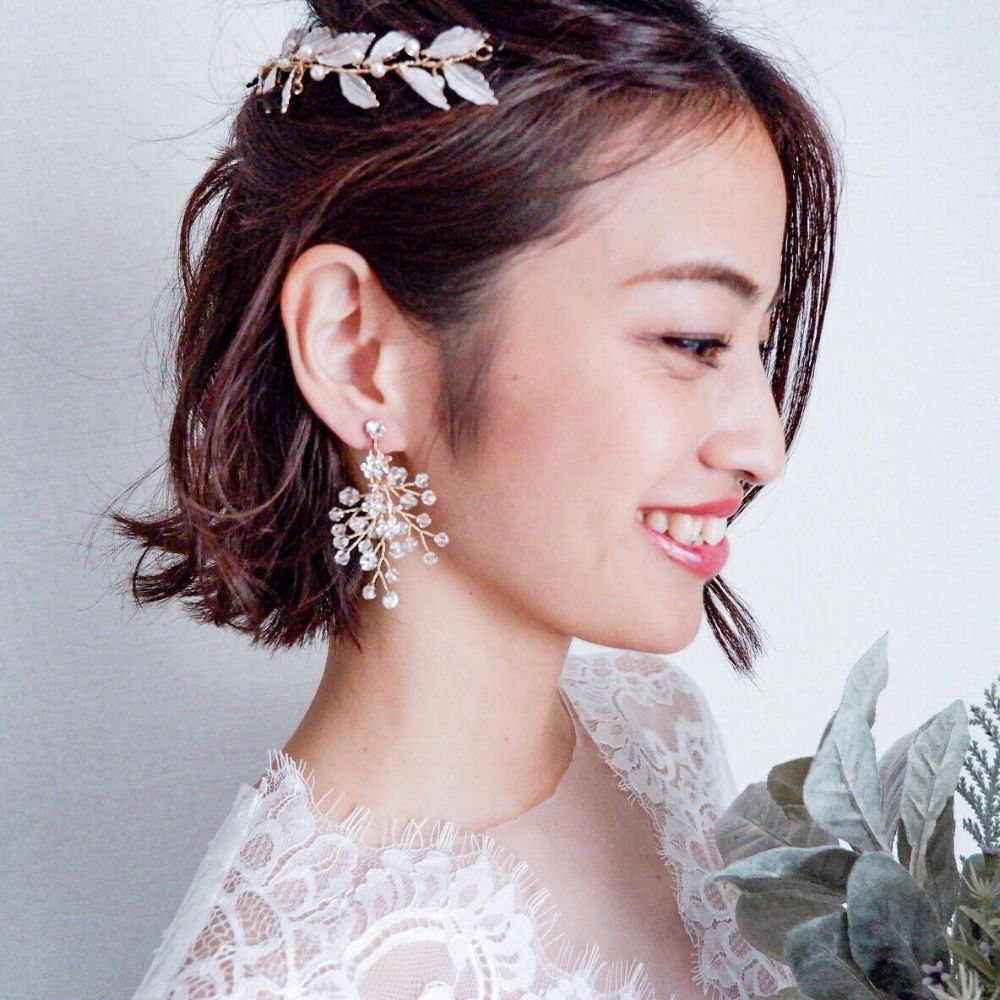 【イヤリング】ブライダルイヤリング 小枝イヤリング ビジュー ゴールド f5 【結婚式 ピアス イヤリング】